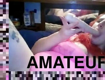 gros-nichons, amateur, joufflue, rousse, naturel, webcam, gode, solo