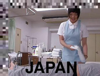 Salacious Japanese nurse gives a blowjob to a patient