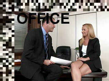 cute blonde in miniskirt gets nailed doggystyle in office