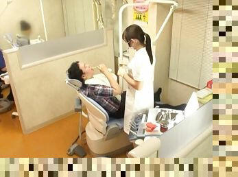 Japanese dentist Kiritani Nao flashes boobs and gets fucked hard