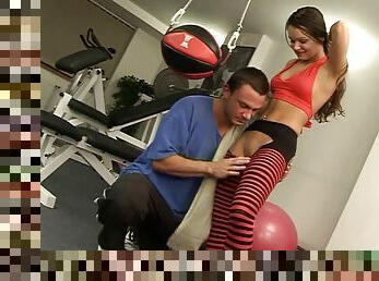 Jenny enjoys anal sex in a gym and gets facialed hard