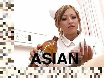 Asian nurse Juria Tachiban shows her handjob skills at her work place