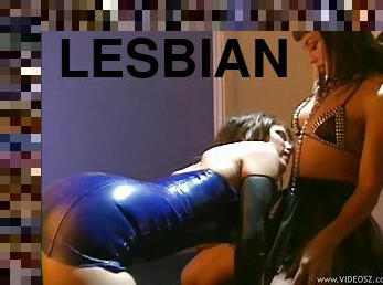 lesbisk, skjønn, bh, lær