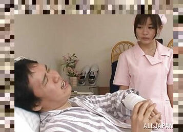 Sexy Japanese nurse is giving her hairy twat