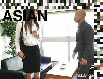 An Asian office chick gets her cunt licked and fucked hard