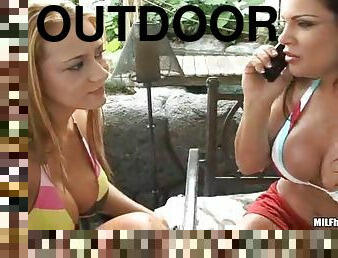 Wonderful Trina Michaels And Her Hot GF Go Hardcore Outdoors In A FFM