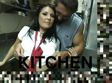 Amazing Latina in a uniform gets banged in a kitchen