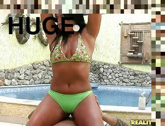 Tanned Duda Bombom takes huge dick in her Latin pussy
