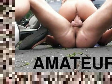 Slutty Nessy gets fucked in the street near the car