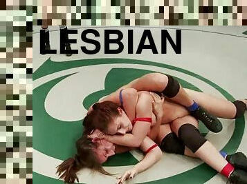 Four sizzling chicks play lesbian games after a battle on tatami