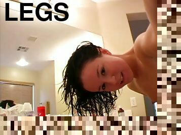 Naked Jamie Lynn shaves her legs in a bathroom in solo scene