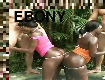 Two ebony skanks get unforgettably fucked on the poolside