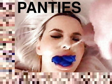 Girl with panty stuffed mouth takes cumshot