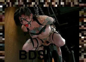 Belt bondage and hogtie suspension for Kathryn Dupri