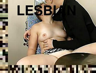 Ugly short-haired lesbians pet each other and play with a sex machine