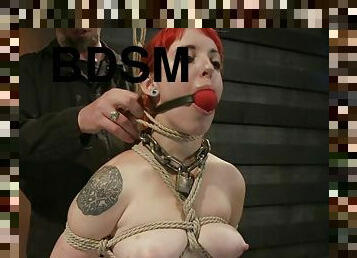 Sloane Soleil gets whipped and fucked with a toy in BDSM scene