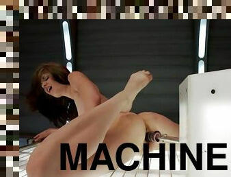 Booty and kinky babe is using that machine in several poses