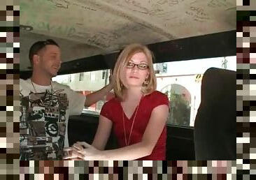 Sweet blonde cutie seduced in the sex bus