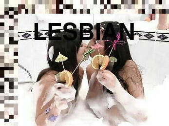 Sexy brunette girls having sex in the bubble bath