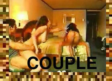 Homemade video with two couples having wild sex in one room