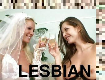 Two slender lesbians married and fucked each other hard