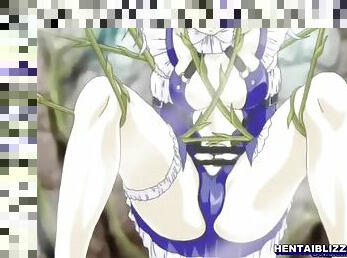 Cute hentai maid with a muzzle gets electric shock and fucked from behind