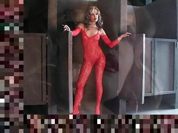 Backstage with Sophie Moone in her red bodysuit