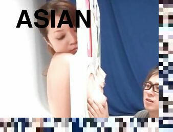 Asian hottie gets full boobs sucked on gloryhole