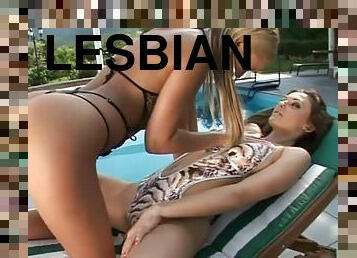 Sunny beauties are having a hot lesbian sex on the poolside