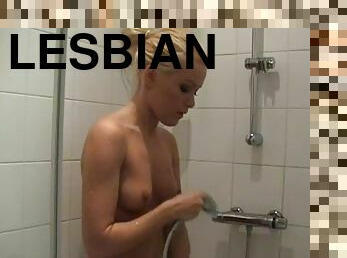 Jane F is taking shower before the lesbian action