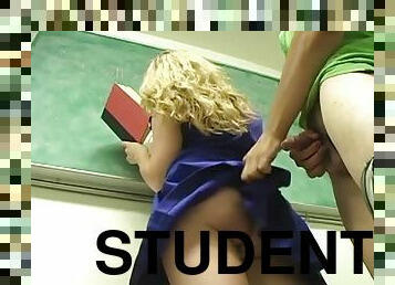 Horny blond students tortures her teacher