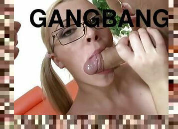 Geeky Blonde Gets Gangbanged By Her Classmates
