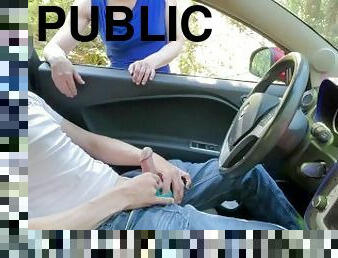 I watch and a guy jerk off in his car and participate