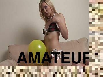 Randy Blonde Girl Samantha Sin Pleasing Herself with Yellow Balloon