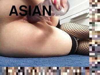 asia, mastubasi, vagina-pussy, anal, permainan-jari, ganda, stocking-stockings, pakaian-jaring-ikan, ketat, alat-mainan-seks