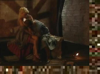 Curly Roman woman gives hot blowjob to a gladiator