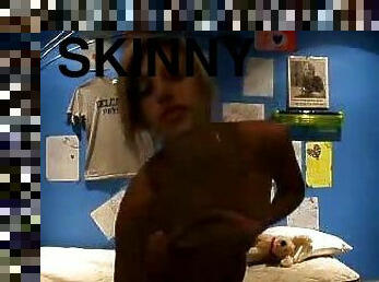 Skinny blonde chick stripping on her webcam