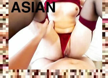 asiatisk, storatuttar, creampie, söt, tuttar, kinesisk