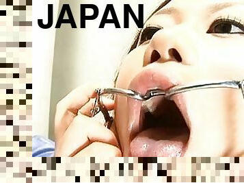 Japanese AV Model's mouth is clamped open to be throat fucked