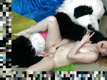 Pigtailed Cutie Gets A Hard Ride On Her Toy Panda Teddy