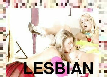 Blonde Lesbian Teens Masturbate During A Photo Shoot