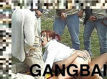 Redhead Bitch Gets Gangbanged By Many Guys