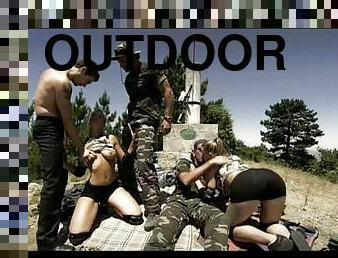 Sexy Blonde Soldiers Get Outnumbered In An Outdoor Group Sex