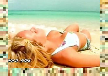 Sensual Blonde Model Jennifer Ellison Wearing a Hot Bikini On a Beach