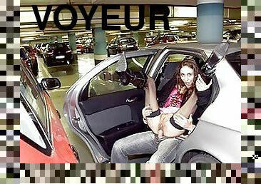 Slutty Voyeur Brunette Gets Fucked and Facialized In a Parking Garage