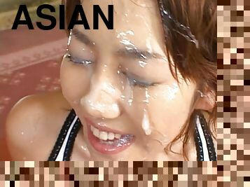 Several Cumshots On A Hot Asian's Face
