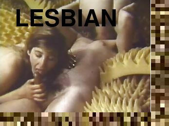 Sexy Lesbian Brunettes Suck Cock and Get Fucked in a Retro Threesome