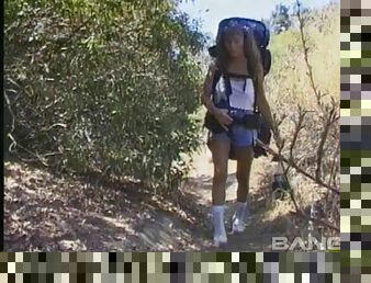 Wanking guy takes a hiker home and fucks her cute asshole