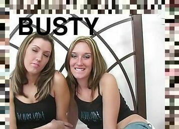 Nasty homemade video with two busty chicks sharing a guy