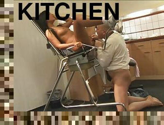 Cute girl fucking her grandfather in the kitchen